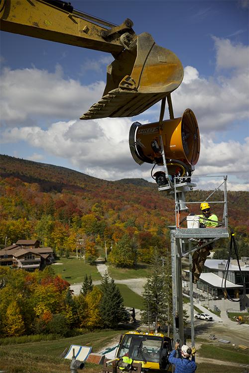 Photo: Killington Resort installing new energy efficient snow guns. Photos: Killington Resort