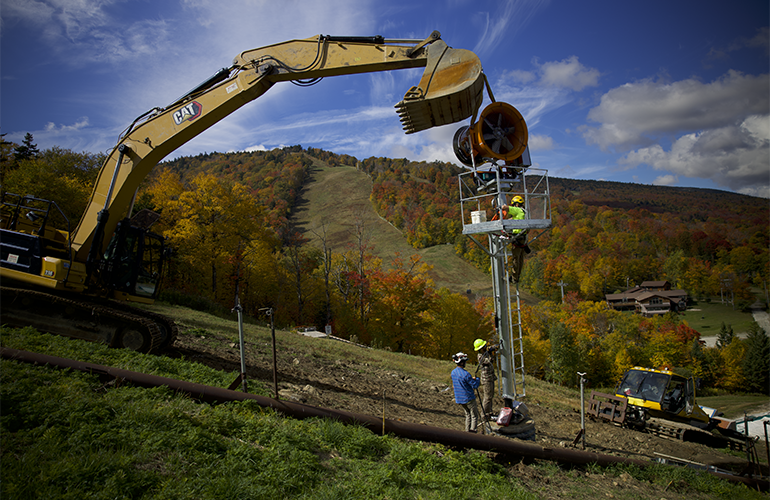 Photo: Killington Resort installing new energy efficient snow guns. Photos: Killington Resort