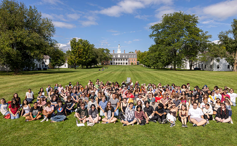Photo: Bennington College first-year and transfer students gather on campus at the start of classes. Photo: Lorianna Weathers Photography.