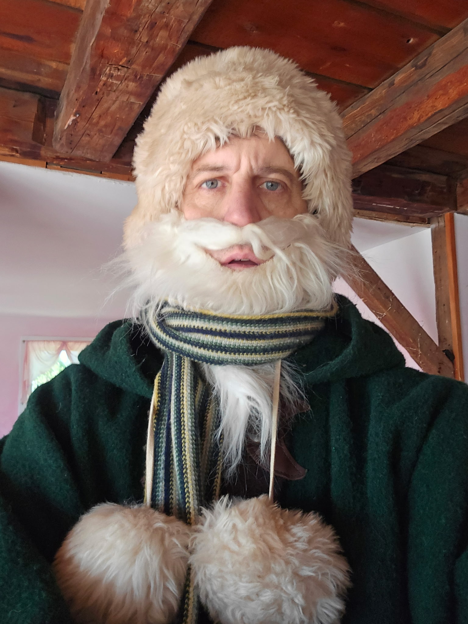 Chair of the Senate Appropriations Committee, Andrew Perchlik, dressed as Father Winter.