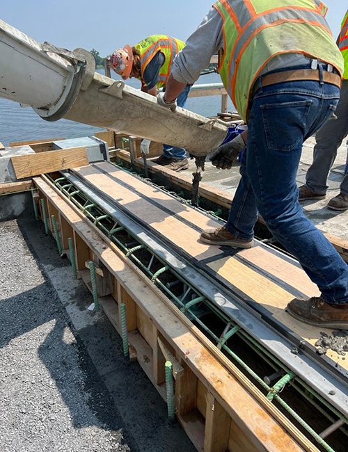 Concrete pour for the finger joint headers.