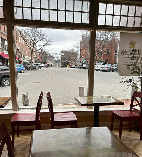 Photo: A view of downtown Bellows Falls from Rockingham Roasters. Photo by Olga Peters.