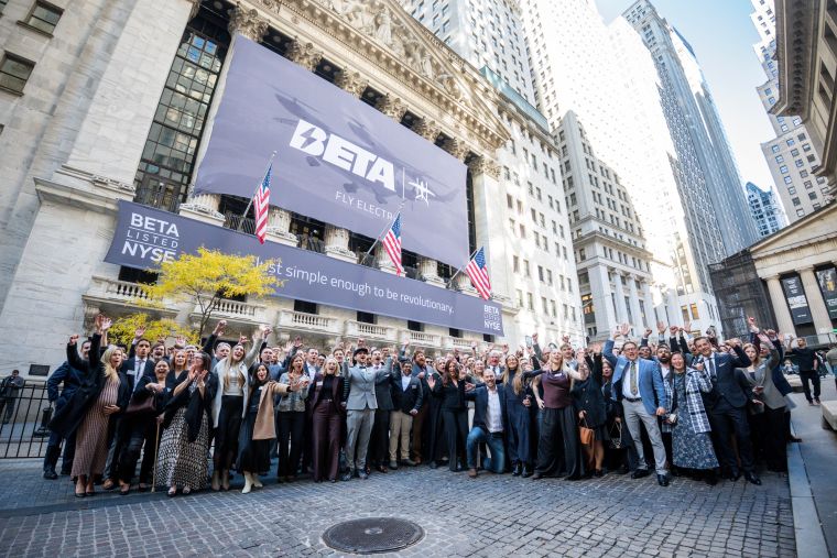 The BETA team outside the entrance to the NYSE Tuesday morning. Photo by Brian Jenkins/BETA Technologies.