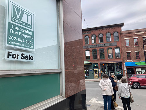 Photo: Downtown Brattleboro. now former M&T Bank building at the corner of Elliot and Main streets. Photo by Olga Peters.