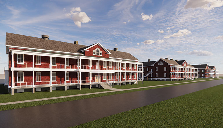 Photo: At Fort Ethan Allen in Colchester, CHT is working with Evernorth to transform three former dorms into 65 affordable apartments. CHT image.