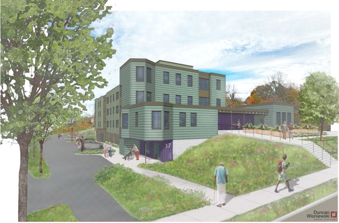 Reid Commons is a new affordable housing community for older adults with 27 1-bedroom units and 6 2-bedroom units, located at 17 Lower Newton Street in the City of St. Albans.