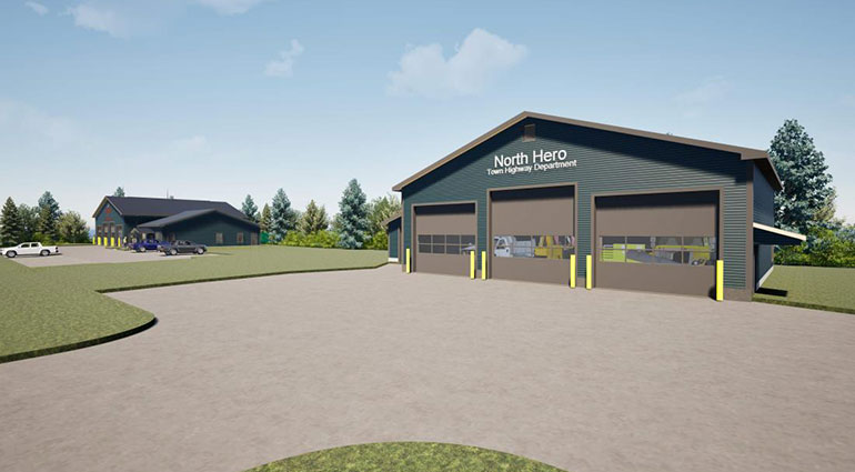 Photo: Rendering of the Town of North Hero's Fire Department & Public Works Garage. Photo courtesy DEW Construction