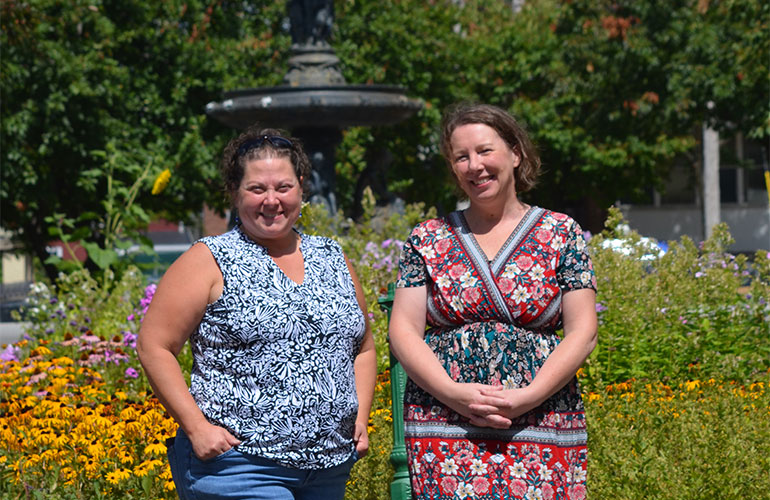 Photo: Darci Benoit, co-chair Swanton  Chamber of Commerce and  owner of Bees on Broadway; Arleigh Young, Planning &  Development Coordinator, City of St. Albans. Photo by Katie Kittell.