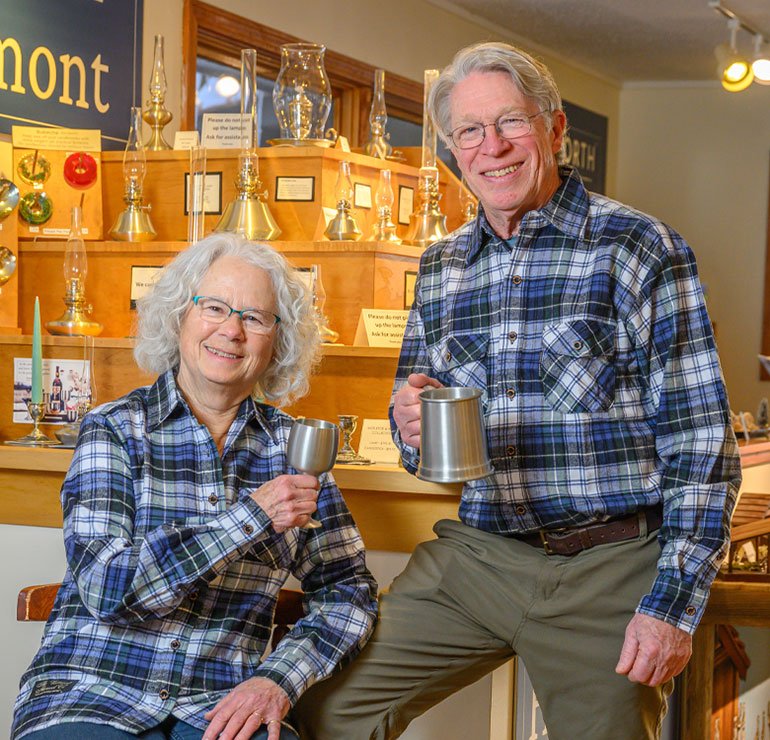 Photo: Danforth and his wife, Judi, show off their favorite barware. Courtesy photos.
