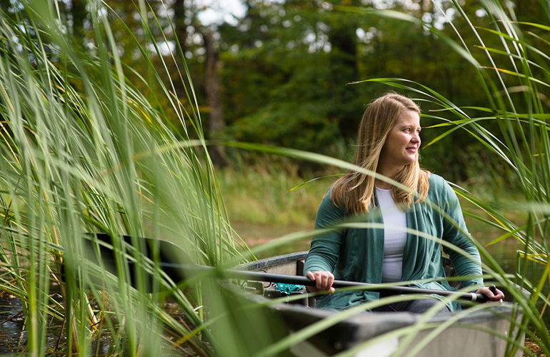 Photo: Gillian Galford in canoe. Photo credit UVM Andy Duback.
