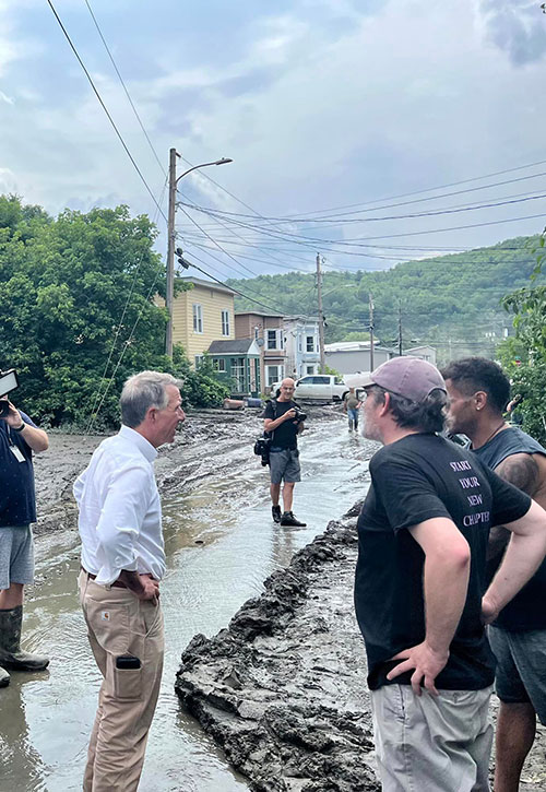 Photo: Gov. Scott surveys flood damage in Barre. Courtesy photo