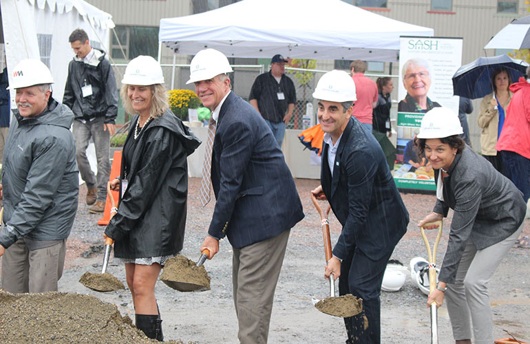 Photo: Groundbreaking is Gus Seelig (VHCB Exec Director), Kim Fitzgerald (Cathedral Square Exec Director), Gov, Mayor Weinberger, and me at Juniper House in Burlington. Courtesy photo.
