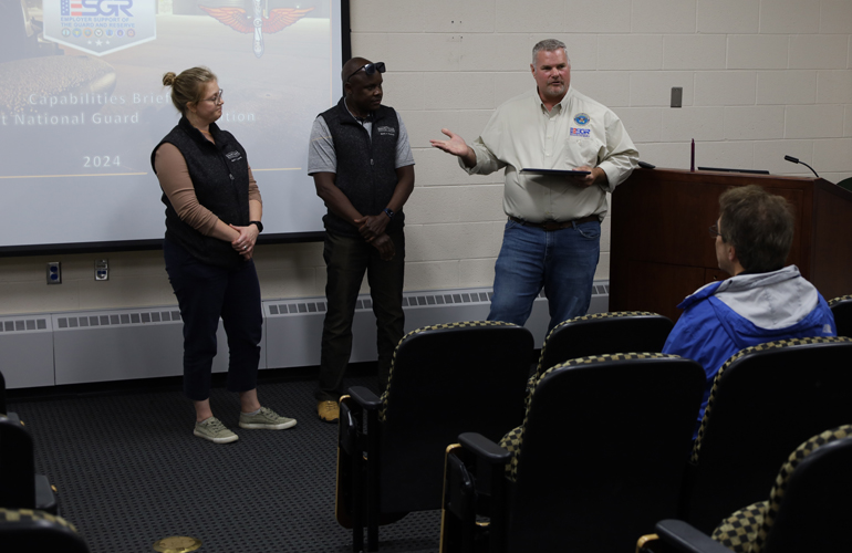 Photo: Samantha Roberge (RN), Supervisor, Oscar Omuonya, (RN), Supervisor at University of Vermont Medical Center; Ret. Col. Matt Fisher (L to R).