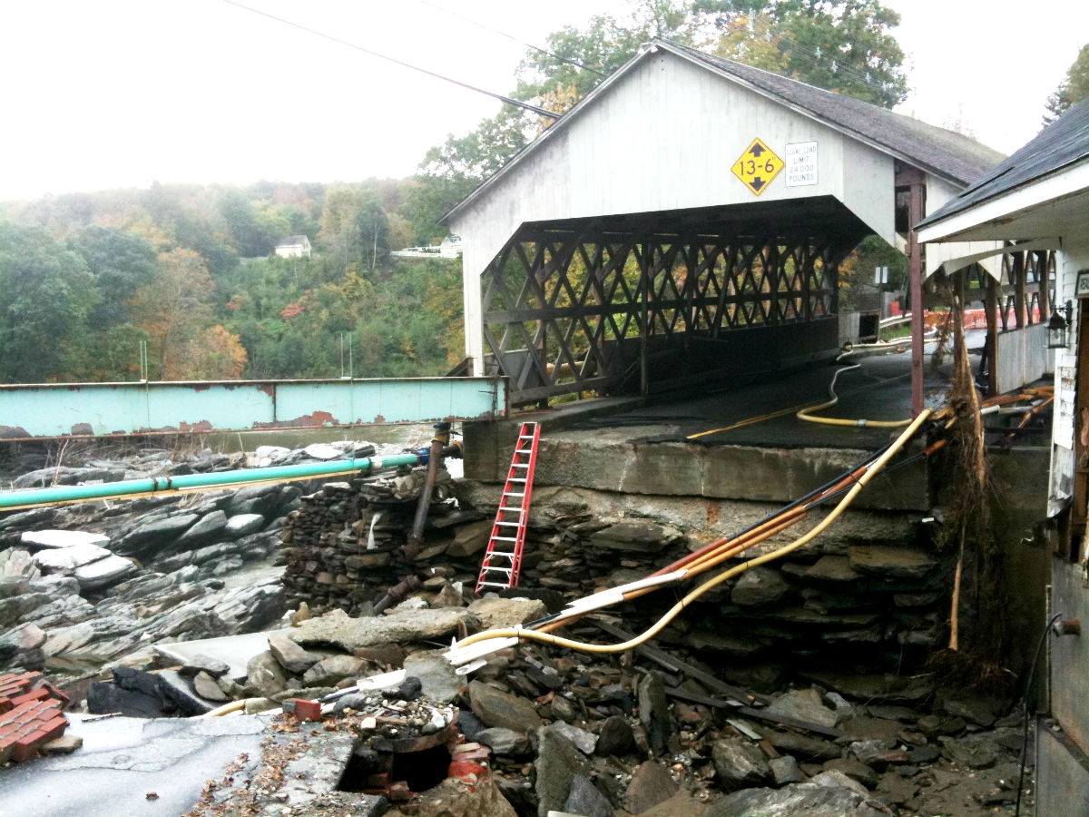 Tropical Storm Irene, August 2011. Quechee, Vermont, covered bridge.
