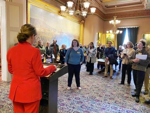Commerce Secretary Lindsay Kurrle announces the Historic Preservation and Barn Preservation Grant awardees at the State House.