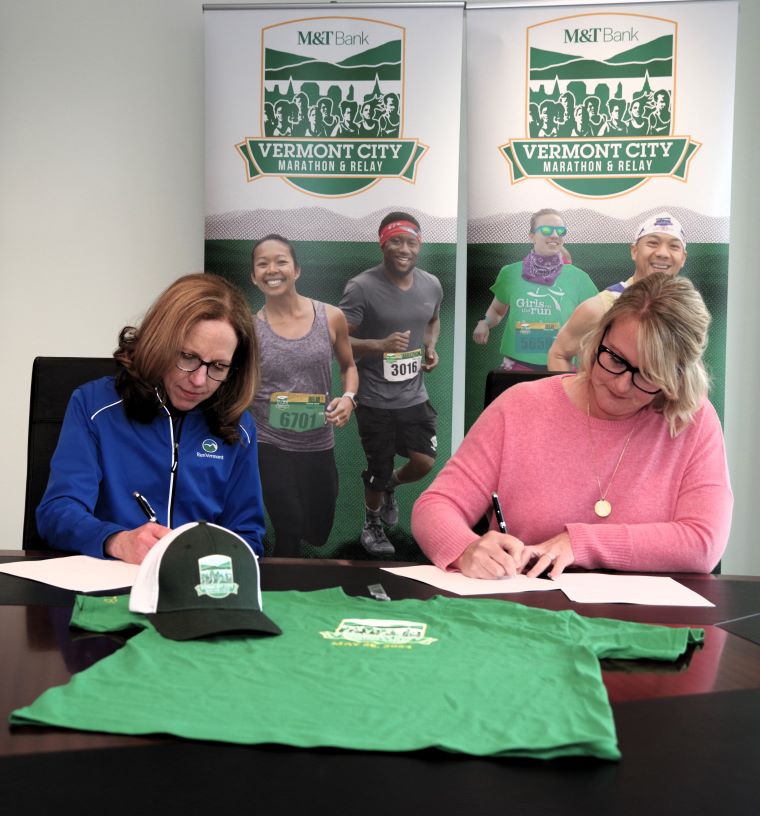 Heidi Stumpff, Regional President-Vermont for M&T Bank, and Beth Anderson, Chair of the RunVermont board of directors.