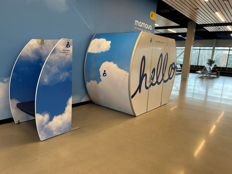 The new Mamava breastfeeding bench with the newly redesigned pod on the south terminal at BTV.