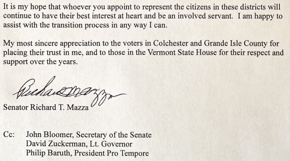 Dick Mazza resignation letter. April 8, 2024.