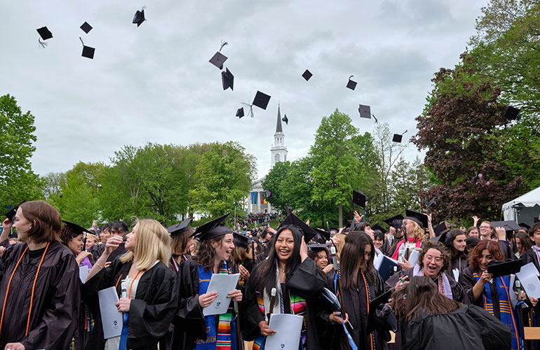 Photo: Middlebury’s Class of 2025 celebrates at commencement. Photo: Todd Balfour/Middlebury College.