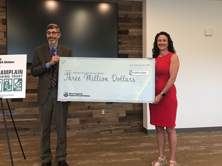 Photo: NEFCU press conference is John Dwyer (CEO of NEFCU) and me when they gave us a $3M charitable donation. Courtesy photo.