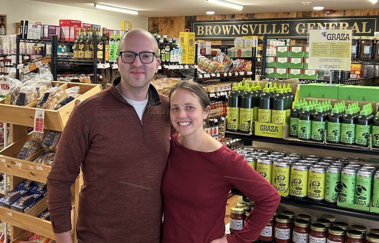 Butcher and Pantry owners Peter Varkonyi and Lauren Stevens in their Brownsville market.