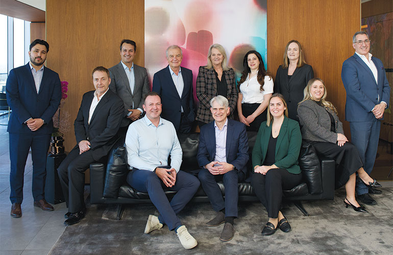 Photo: Picture Perfect The Great Gulf team includes, seated from left, Nigel Hollidge, managing director; Craig Mode, chief operating officer; Michael Sneyd, president, Resort Residential; Karen Bannister, senior vice president of marketing and communications; and Nicole Guadagnoli, senior development manager; Standing, from left, are Jonathan Hussain, senior financial analyst; Mark MacGregor, president, Low-Rise Homes; Tad Putyra, president and chief operating office, Low-Rise Construction; Kathleen Schofield, president, Low-Rise Residential; Lina Abbosh senior legal counsel; Jennifer Stade, senior marketing manager; and Peter Nikolakakos, executive vice president of development and planning. Courtesy photo.