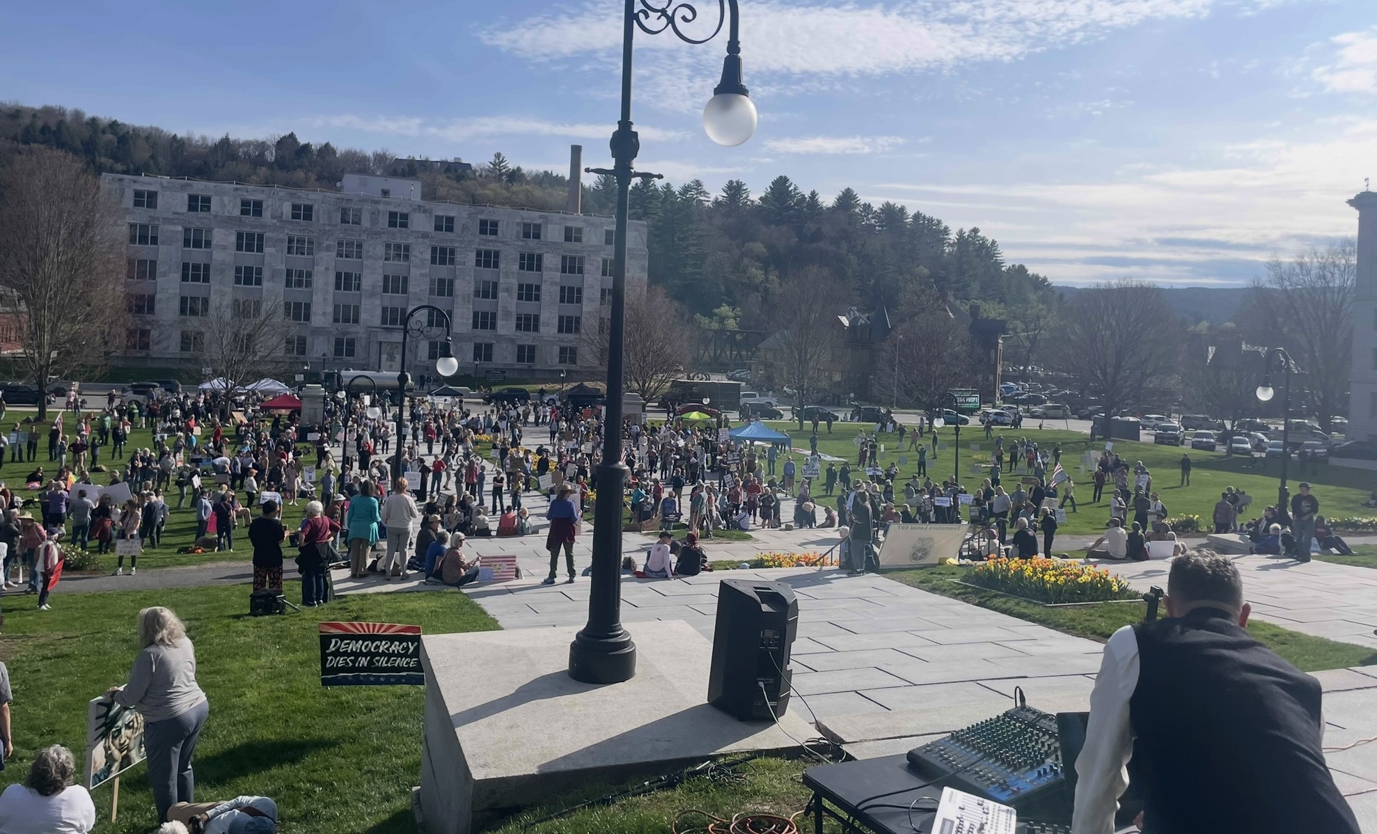 DJ Chia warms up the crowd at the Vermont State House.
