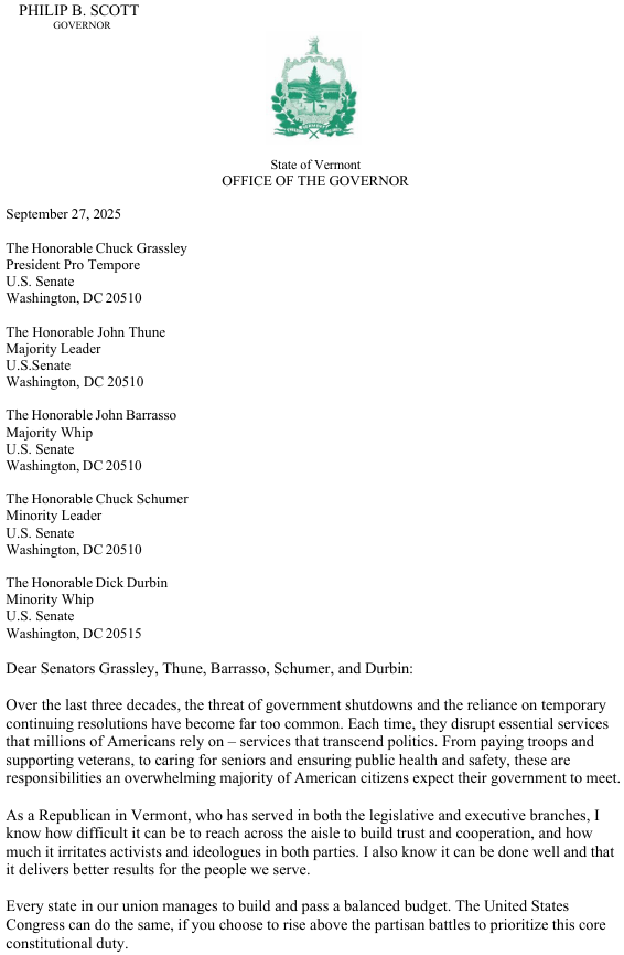Governor Scott urges US Senate to avoid government shutdown