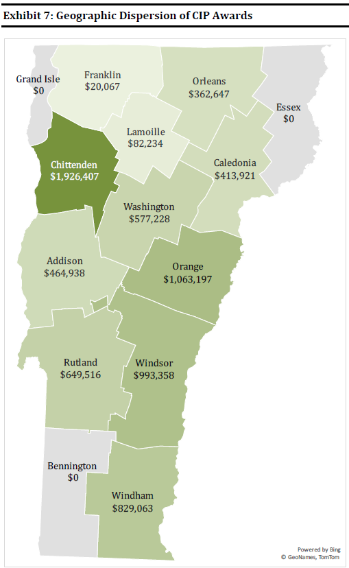 Capital Investment Program (CIP) awards by county.