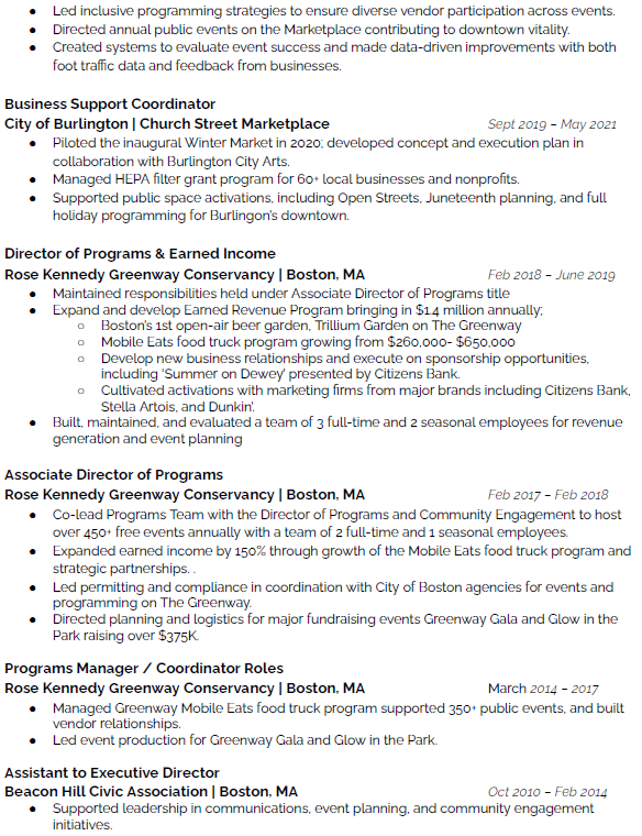 Samantha McGinnis nominated as director of the Church Street Marketplace resume