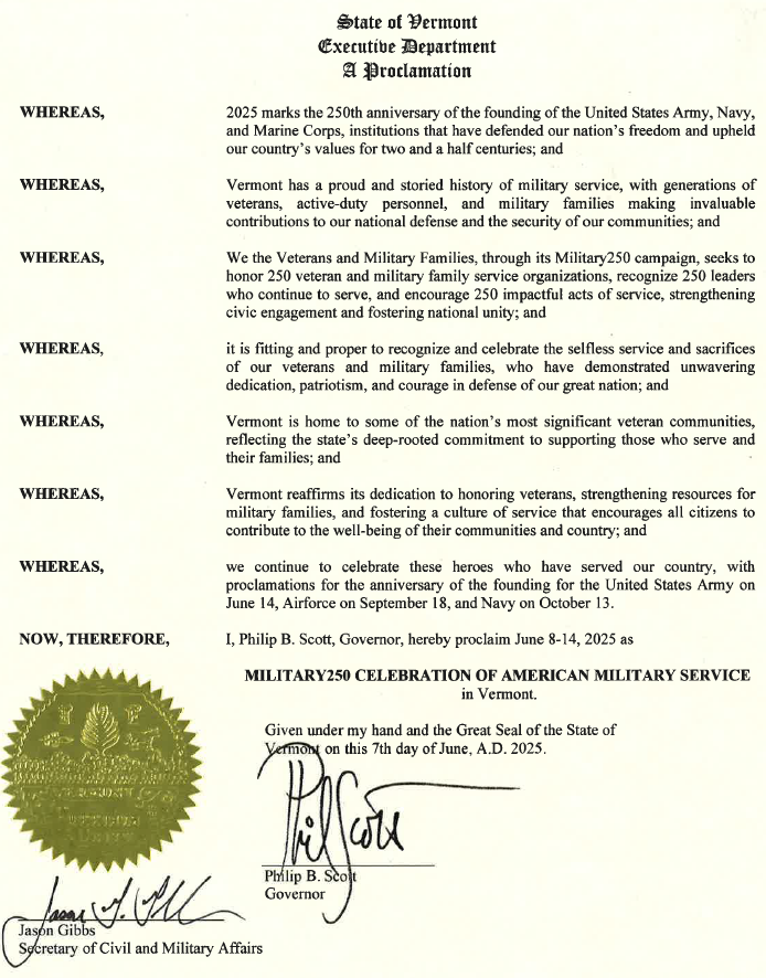 Scott recognizes We the Veterans' Military 250 campaign proclamation