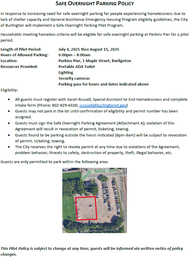 Safe Overnight Parking pilot project at Perkin’s Pier