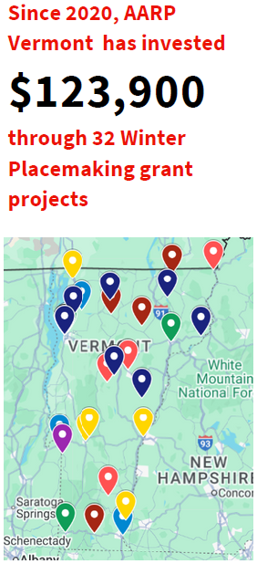 AARP Vermont has awarded Winter Placemaking Grants to eight organizations across the state
