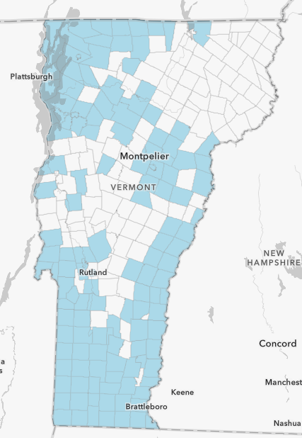 Emerald Ash Borer Range in Vermont