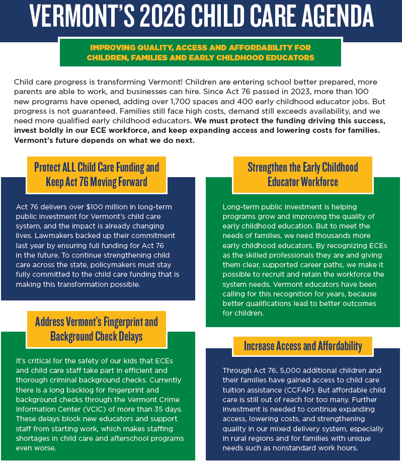 VTAEYC, LGKAN announce child care policy priorities for 2026 legislative session