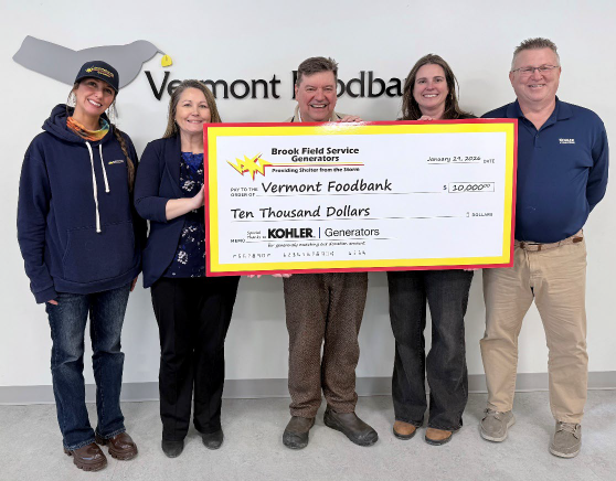 Brook Field Service Generators and Kohler Generators donate $10,000 to Vermont Foodbank