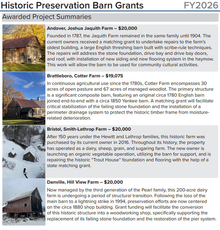 $365,350 in Barn Preservation Grants awarded to fund Vermont restoration and rehabilitation projects