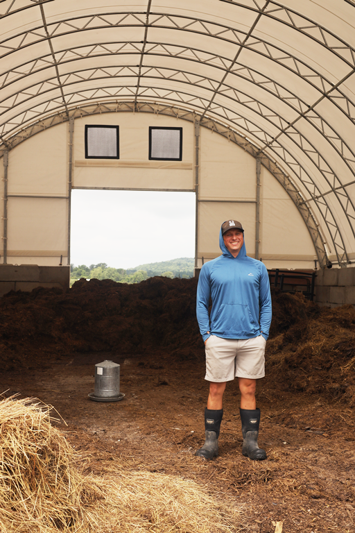 Steve Schubart, Grass Cattle Co. in bedded pack structure. Photo credit: Sol Nikas