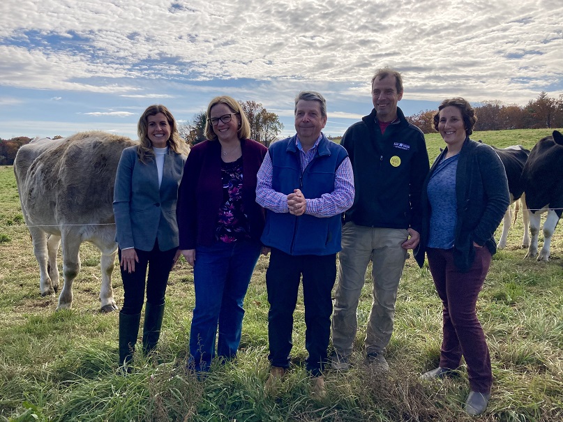 From left to right: Commissioner Ashley Randle – Massachusetts Department of Agricultural Resources | Under Secretary Jenny Lester Moffitt – USDA | Secretary Anson Tebbetts – Vermont Agency of Agriculture, Food & Markets | Peter Miller - owner of Miller Farm | Laura Ginsburg – VAAFM Dairy Strategy and Innovation Manager