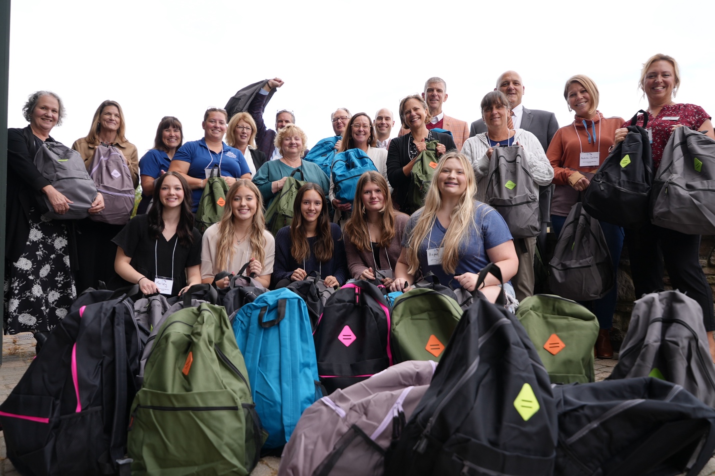VAHHS Staff and Board Members, annual meeting Presenting Sponsor Community National Bank and students from North Country Career Center (NCCC) with 50 “vacation bags” for students experiencing food insecurity.