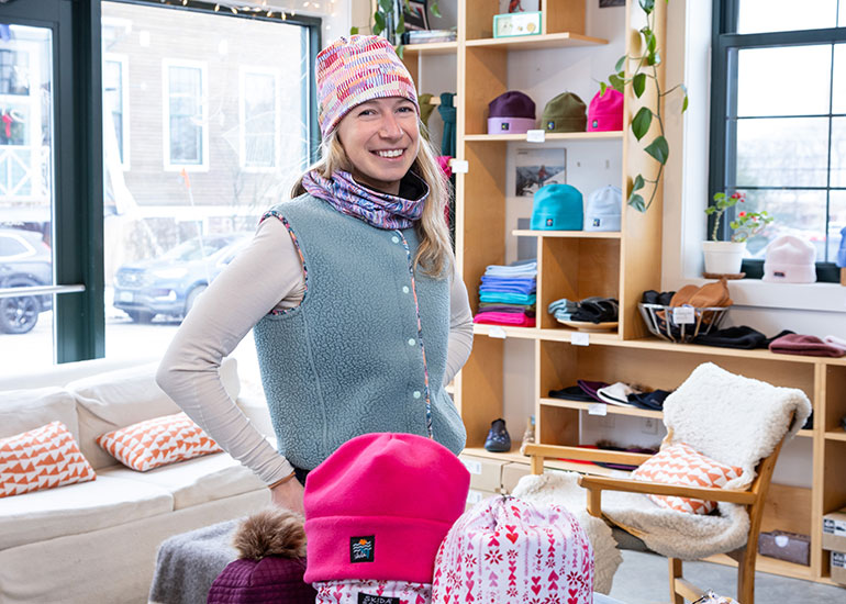 Photo: Corinne Prevot, at Skida’s flagship store in Burlington. Photo: Baldwin Photography.