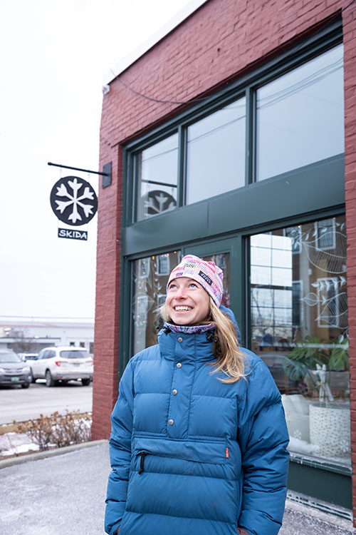 Photo: Corinne Prevot, at Skida’s flagship store in Burlington. Photo: Baldwin Photography.