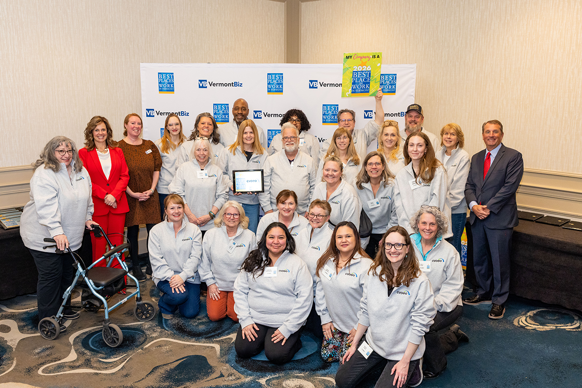 Photo: CVOEO accepts their 2026 Best Place to Work in Vermont award. Photo: Andrew Cate Photography.