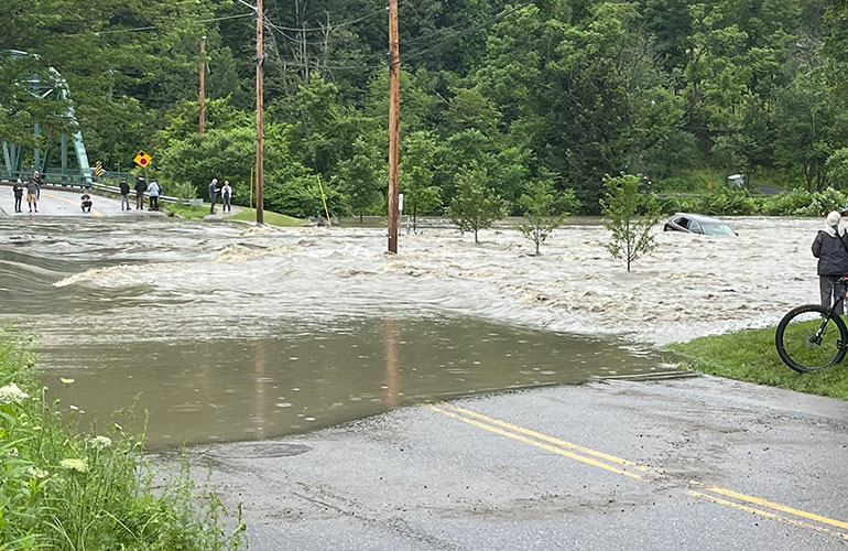 Photo: Flooding in Waterbury. VermontBiz photo.