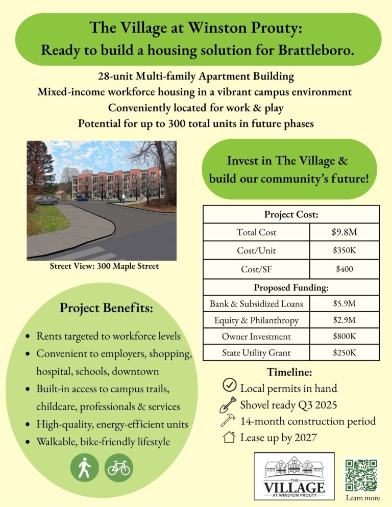 $4 million investment to build workforce housing in Brattleboro at the Winston Prouty Village