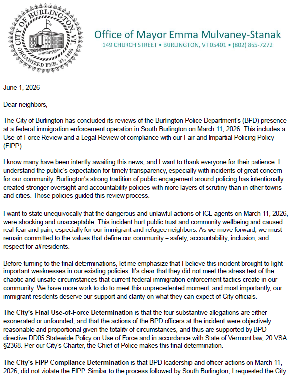 City of Burlington Releases Final Decisions on Use-of-Force and FIPP Reviews