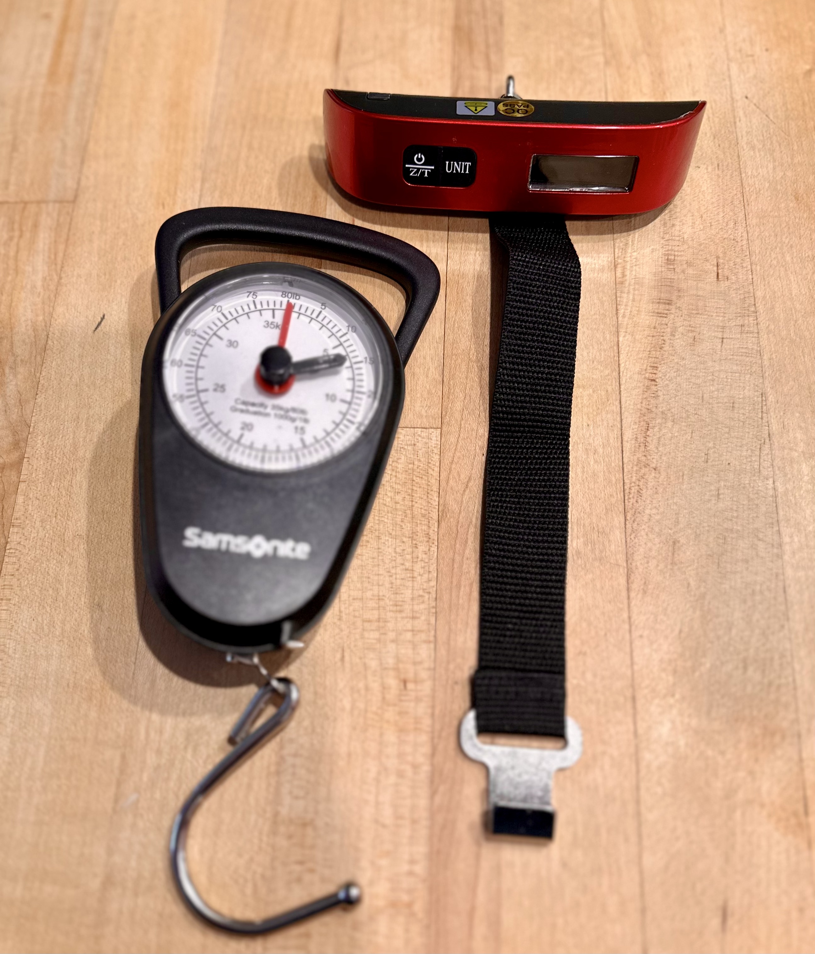 I tested two scales, the Samsonite Manual and the Travel Inspira. Both cost about the same, roughly ten bucks on Amazon. And both work fine;
