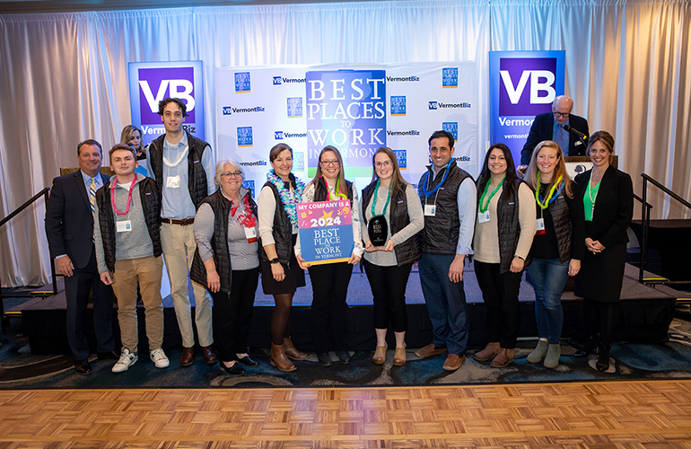 Photo: Union Mutual accepts their 2024 Best Place to Work in Vermont award at the event on March 26. Baldwin Photography.