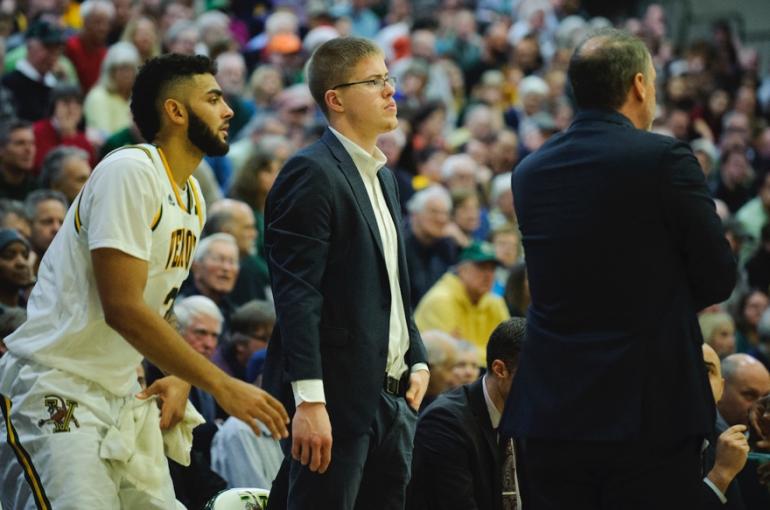 Josh Speidel at the sidelines in Patrick Gym.
